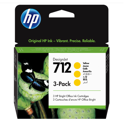 Pack de 3 Cartouches d'encre HP 712 Yellow - Livraison Tunisie | IDEAL INFORMATIQUE