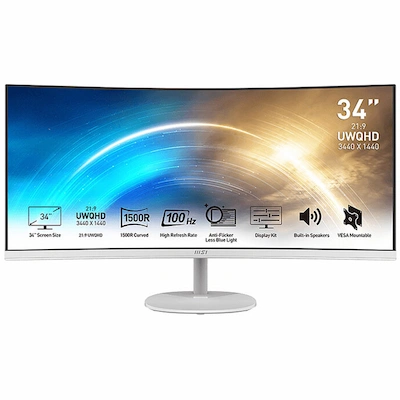 Ecran MSI Pro MP341CQW 34 UWQHD VA 100 Hz Blanc - Livraison Tunisie | IDEAL INFORMATIQUE