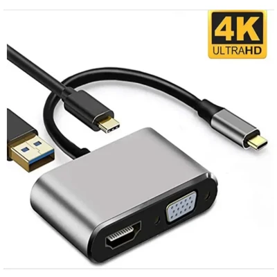 Adaptateur 4K (4 EN 1 ) USB-C TO HUB PD+HDTV+VGA+USB - Livraison Tunisie | IDEAL INFORMATIQUE