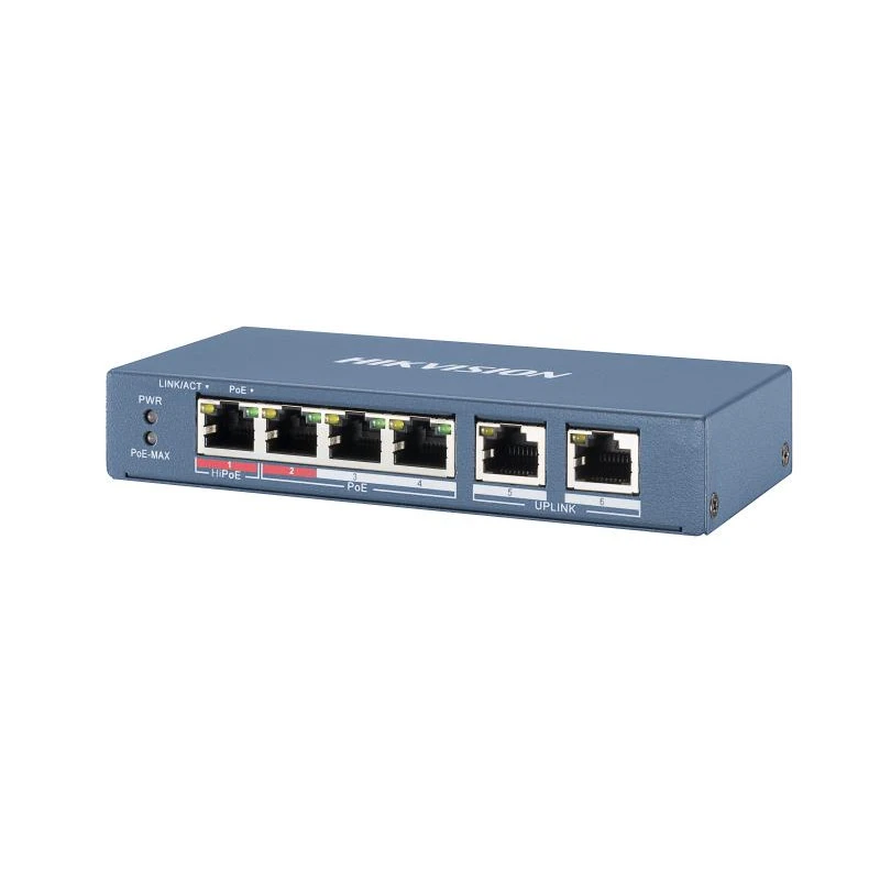 Switcheur HIKVISION DS-3E0106HP-E 6 ports Hi-PoE 10/100 Mbps - Livraison Tunisie | IDEAL INFORMATIQUE
